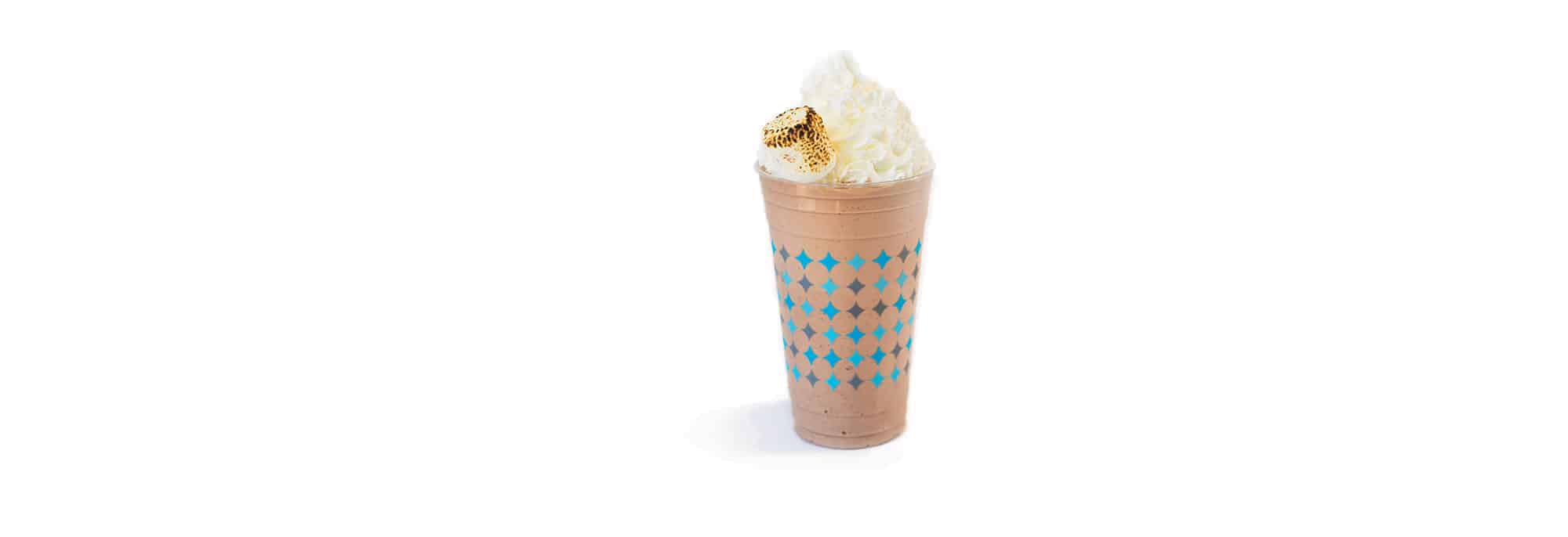 Frost Gelato Frosted Hot Chocolate with a toasted marshmallow on top.